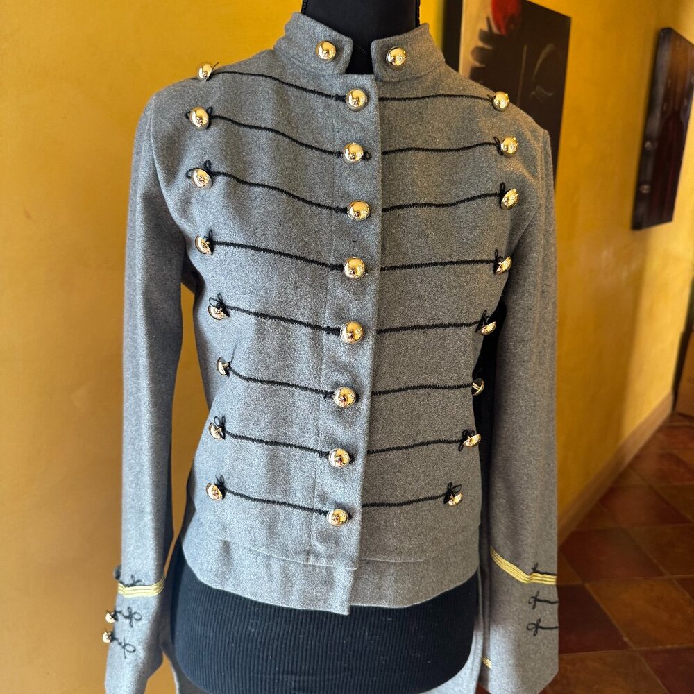 Order Plus Gray Military-Inspired Longline Jacket with Gold Buttons – Size Small